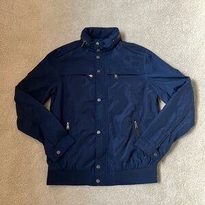 Calvin Klein Navy Blue Soft Shell Full-Zip Hooded Bomber Windbreaker Jacket